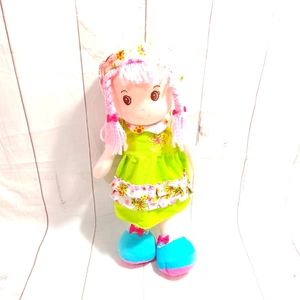 PMT Holdings 20" Soft Plush Rag Doll Pink Hair Green Dress Stuff Animal Toy